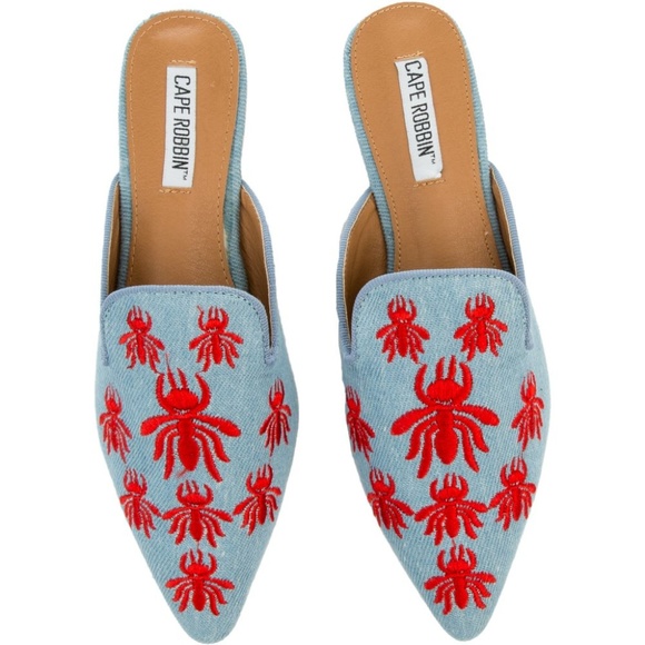 Shoes - NEW! Denim Blue Embroidered Mule Flat